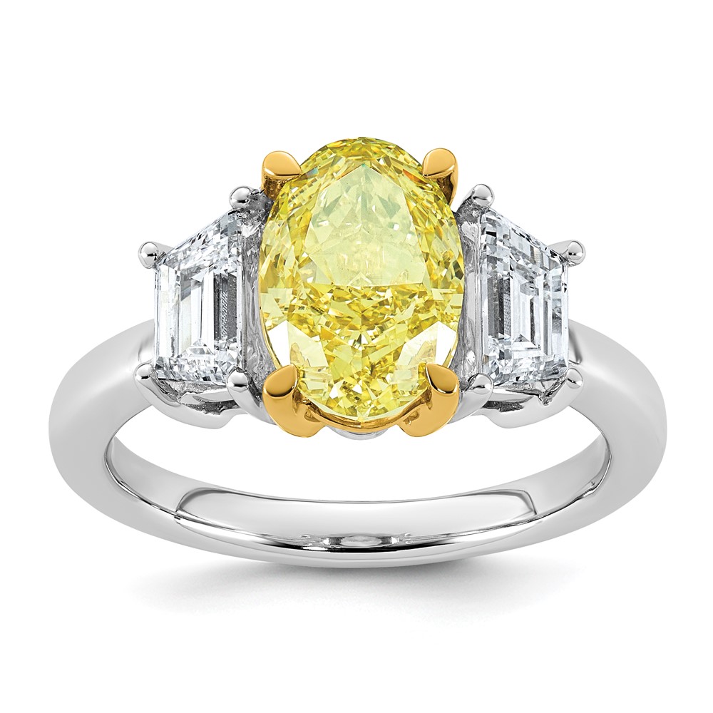 Emma Grace 14K Two-Tone 4.33 Carat Certified Lab Grown Diamond VS+ Oval Vivid Yellow & VS+ F+ Trapezoid Complete Ring