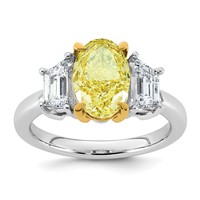 Emma Grace 14K Two-Tone 4.33 Carat Certified Lab Grown Diamond VS+ Oval Vivid Yellow & VS+ F+ Trapezoid Complete Ring view 1