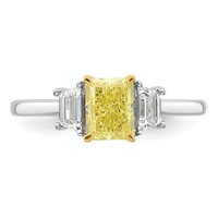 Emma Grace 14K Two-Tone 1 Carat Certified Lab Grown Diamond VS+ Radiant Vivid Yellow & VS+ F+ Trapezoid Complete Ring view 4