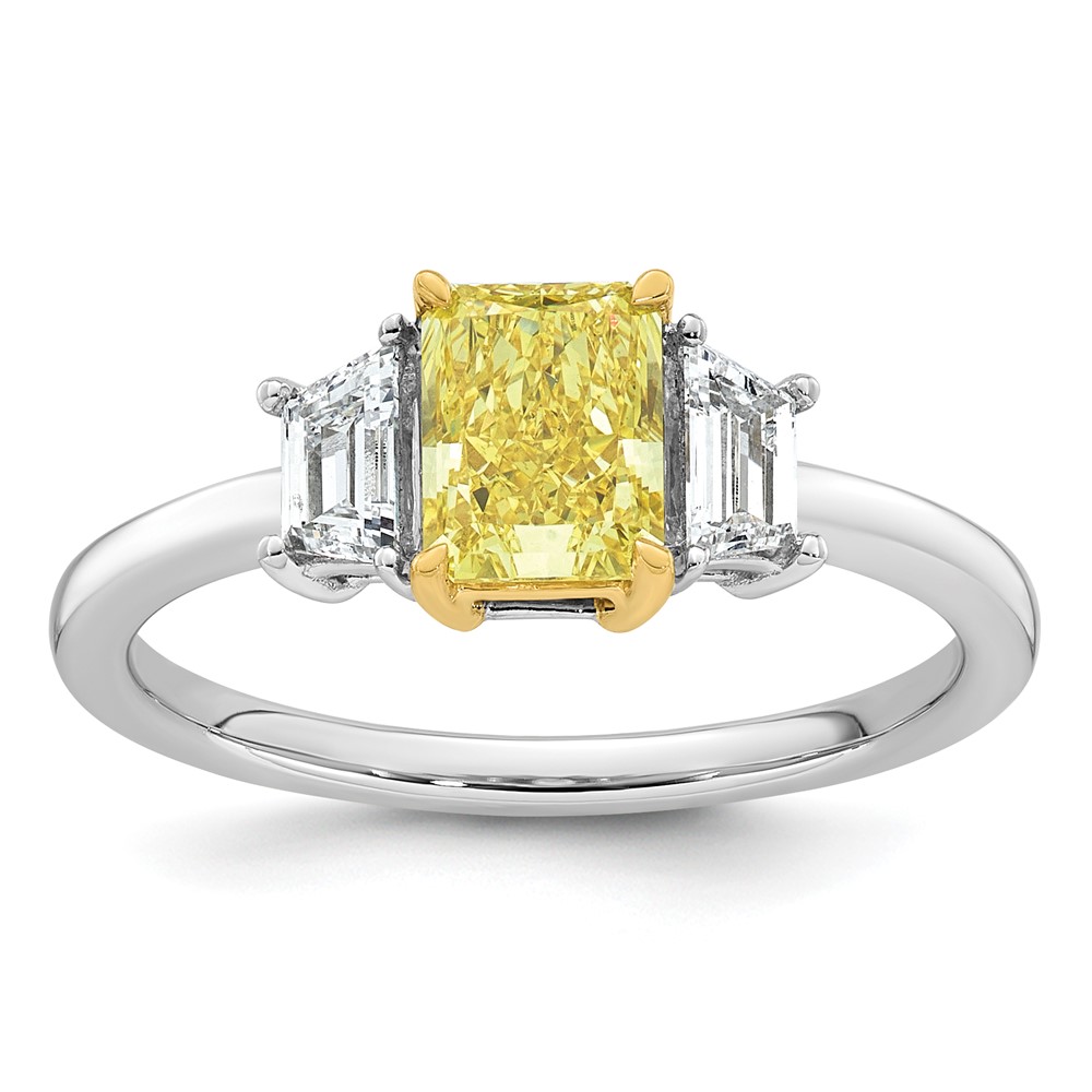 Emma Grace 14K Two-Tone 1 Carat Certified Lab Grown Diamond VS+ Radiant Vivid Yellow & VS+ F+ Trapezoid Complete Ring