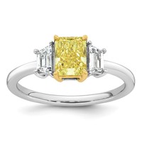 Emma Grace 14K Two-Tone 1 Carat Certified Lab Grown Diamond VS+ Radiant Vivid Yellow & VS+ F+ Trapezoid Complete Ring view 1