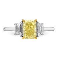Emma Grace 14K Two-Tone 2 Carat Certified Lab Grown Diamond VS+ Radiant Vivid Yellow & VS+ F+ Trapezoid Complete Ring view 4