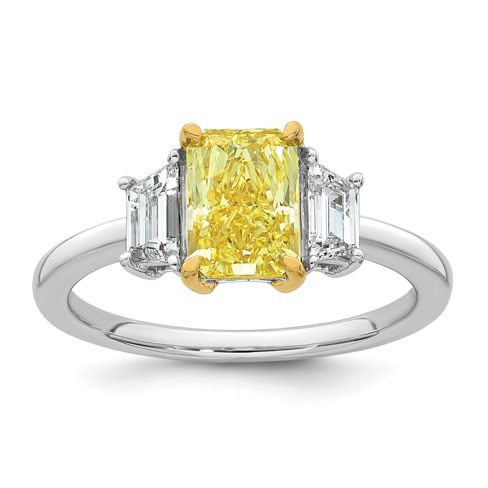 Emma Grace 14K Two-Tone 2 Carat Certified Lab Grown Diamond VS+ Radiant Vivid Yellow & VS+ F+ Trapezoid Complete Ring