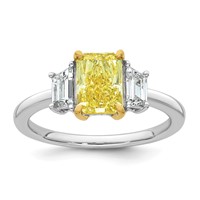 Emma Grace 14K Two-Tone 2 Carat Certified Lab Grown Diamond VS+ Radiant Vivid Yellow & VS+ F+ Trapezoid Complete Ring view 1