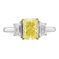 Emma Grace 14K Two-Tone 2.75 Carat Certified Lab Grown Diamond VS+ Radiant Vivid Yellow & VS+ F+ Trapezoid Complete Ring view 4