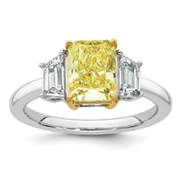 Emma Grace 14K Two-Tone 2.75 Carat Certified Lab Grown Diamond VS+ Radiant Vivid Yellow & VS+ F+ Trapezoid Complete Ring view 1