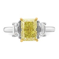 Emma Grace 14K Two-Tone 3.33 Carat Certified Lab Grown Diamond VS+ Radiant Vivid Yellow & VS+ F+ Trapezoid Complete Ring view 4