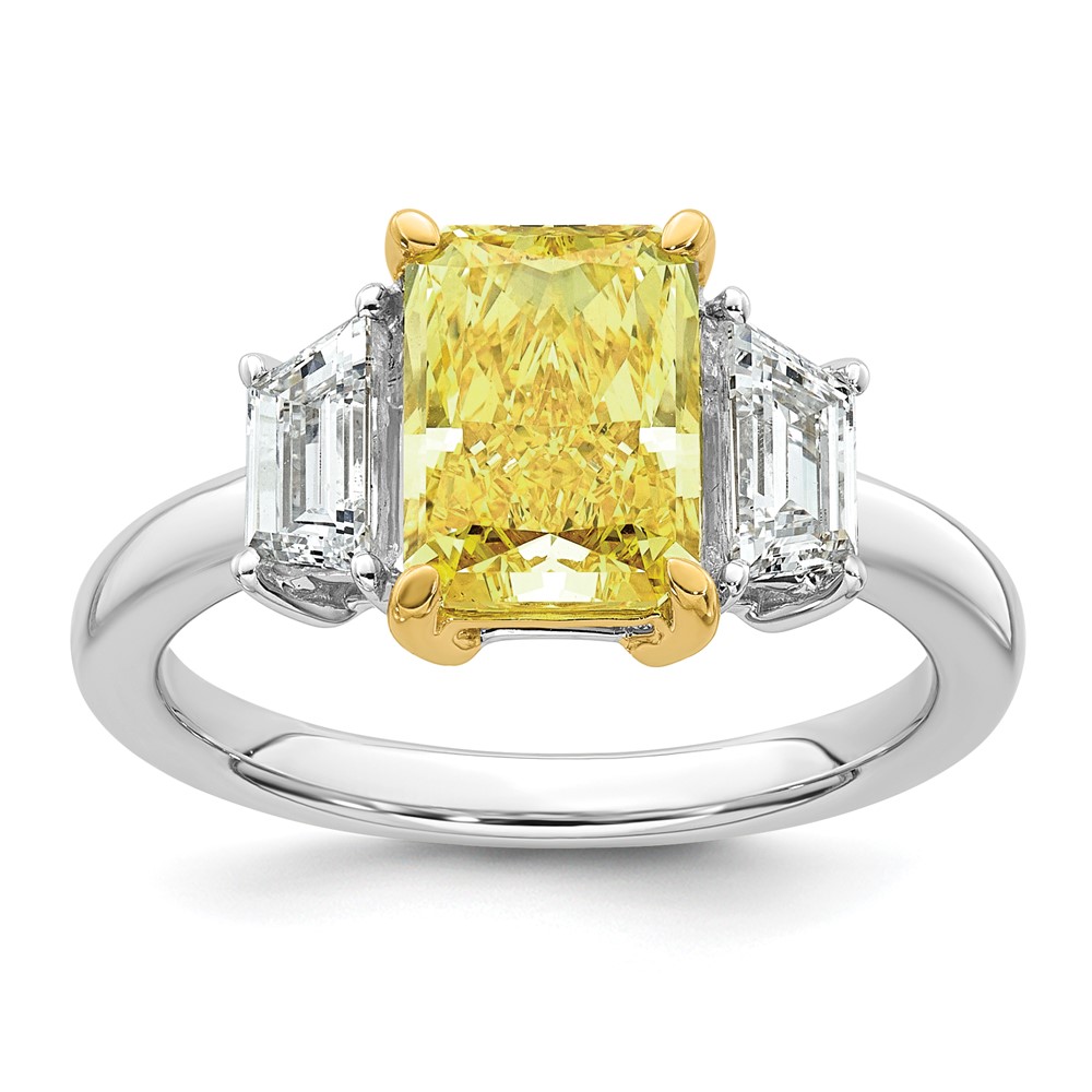 Emma Grace 14K Two-Tone 3.33 Carat Certified Lab Grown Diamond VS+ Radiant Vivid Yellow & VS+ F+ Trapezoid Complete Ring
