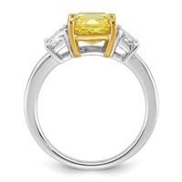 Emma Grace 14K Two-Tone 4 Carat Certified Lab Grown Diamond VS+ Radiant Vivid Yellow & VS+ F+ Trapezoid Complete Ring view 2
