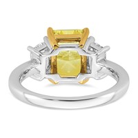 Emma Grace 14K Two-Tone 4 Carat Certified Lab Grown Diamond VS+ Radiant Vivid Yellow & VS+ F+ Trapezoid Complete Ring view 5