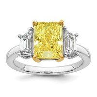 Emma Grace 14K Two-Tone 4 Carat Certified Lab Grown Diamond VS+ Radiant Vivid Yellow & VS+ F+ Trapezoid Complete Ring view 1