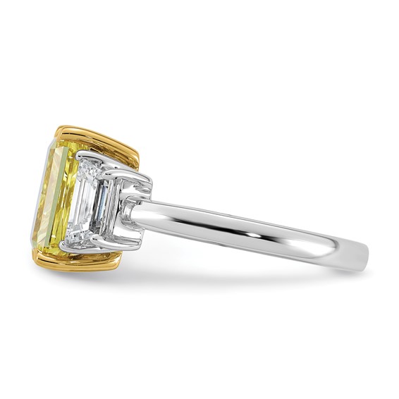 Emma Grace 14K Two-Tone 4 1/2 carat Certified Lab Grown Diamond VS+ Radiant Vivid Yellow & VS+ F+ Trapezoid Complete Ring