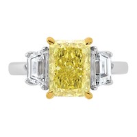 Emma Grace 14K Two-Tone 4.50 Carat Certified Lab Grown Diamond VS+ Radiant Vivid Yellow & VS+ F+ Trapezoid Complete Ring view 4