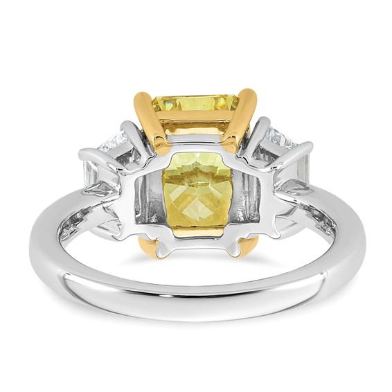 Emma Grace 14K Two-Tone 4 1/2 carat Certified Lab Grown Diamond VS+ Radiant Vivid Yellow & VS+ F+ Trapezoid Complete Ring
