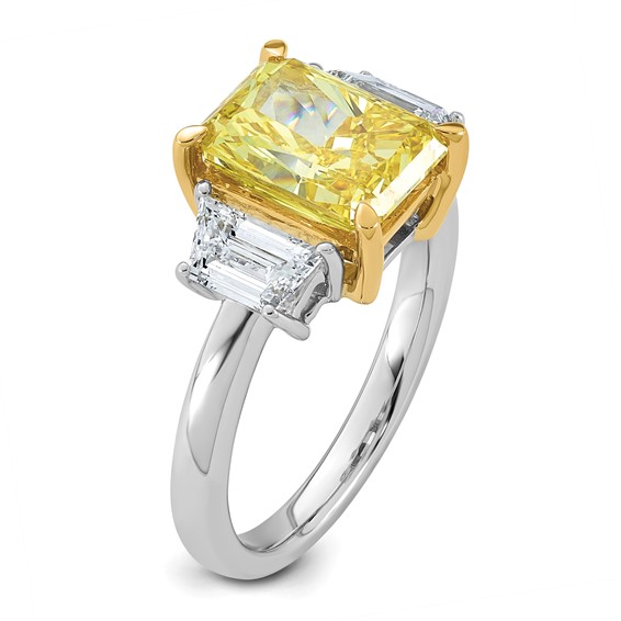 Emma Grace 14K Two-Tone 4 1/2 carat Certified Lab Grown Diamond VS+ Radiant Vivid Yellow & VS+ F+ Trapezoid Complete Ring
