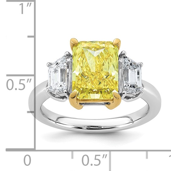 Emma Grace 14K Two-Tone 4 1/2 carat Certified Lab Grown Diamond VS+ Radiant Vivid Yellow & VS+ F+ Trapezoid Complete Ring