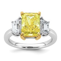 Emma Grace 14K Two-Tone 4.50 Carat Certified Lab Grown Diamond VS+ Radiant Vivid Yellow & VS+ F+ Trapezoid Complete Ring view 1