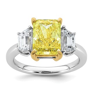 Emma Grace 14K Two-Tone 4 1/2 carat Certified Lab Grown Diamond VS+ Radiant Vivid Yellow & VS+ F+ Trapezoid Complete Ring