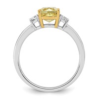 Emma Grace 14K Two-tone 1.88 Carat Center Lab Grown Diamond Cushion VS+ Certified Vivid Yellow & Trapezoid VS+ F+ Complete Ring view 2