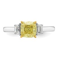 Emma Grace 14K Two-tone 1.88 Carat Center Lab Grown Diamond Cushion VS+ Certified Vivid Yellow & Trapezoid VS+ F+ Complete Ring view 4