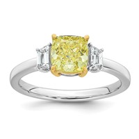 Emma Grace 14K Two-tone 1.88 Carat Center Lab Grown Diamond Cushion VS+ Certified Vivid Yellow & Trapezoid VS+ F+ Complete Ring view 1