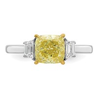 Emma Grace 14K Two-tone 2.25 Carat Center Lab Grown Diamond Cushion VS+ Certified Vivid Yellow & Trapezoid VS+ F+ Complete Ring view 4