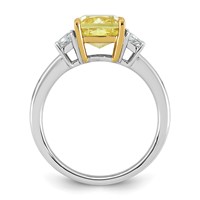Emma Grace 14K Two-tone 3 Carat Center Lab Grown Diamond Cushion VS+ Certified Vivid Yellow & Trapezoid VS+ F+ Complete Ring view 2