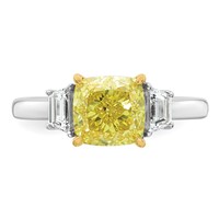 Emma Grace 14K Two-tone 3 Carat Center Lab Grown Diamond Cushion VS+ Certified Vivid Yellow & Trapezoid VS+ F+ Complete Ring view 4
