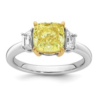Emma Grace 14K Two-tone 3 Carat Center Lab Grown Diamond Cushion VS+ Certified Vivid Yellow & Trapezoid VS+ F+ Complete Ring view 1