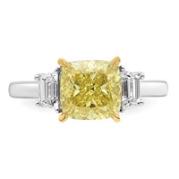 Emma Grace 14K Two-tone 3.50 Carat Center Lab Grown Diamond Cushion VS+ Certified Vivid Yellow & Trapezoid VS+ F+ Complete Ring view 4