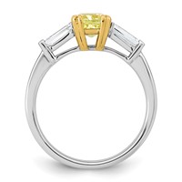 Emma Grace 14K Two-Tone 1.38 Carat Certified Lab Grown Diamond VS+ Cushion Vivid Yellow & VS+ F+ Baguette Complete Ring view 2