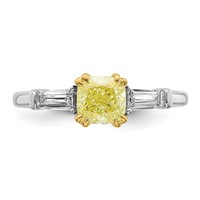 Emma Grace 14K Two-Tone 1.38 Carat Certified Lab Grown Diamond VS+ Cushion Vivid Yellow & VS+ F+ Baguette Complete Ring view 4