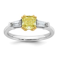 Emma Grace 14K Two-Tone 1.38 Carat Certified Lab Grown Diamond VS+ Cushion Vivid Yellow & VS+ F+ Baguette Complete Ring view 1