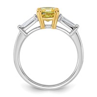 Emma Grace 14K Two-Tone 2 Carat Certified Lab Grown Diamond VS+ Cushion Vivid Yellow & VS+ F+ Baguette Complete Ring view 2