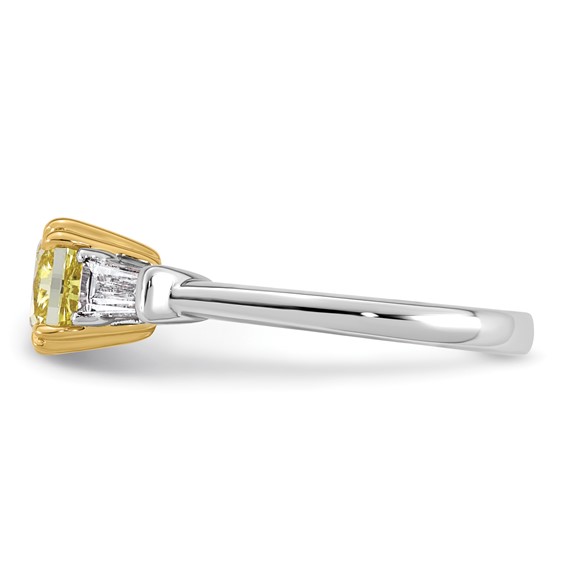 Emma Grace 14K Two-Tone 2 carat Certified Lab Grown Diamond VS+ Cushion Vivid Yellow & VS+ F+ Baguette Complete Ring