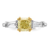 Emma Grace 14K Two-Tone 2 Carat Certified Lab Grown Diamond VS+ Cushion Vivid Yellow & VS+ F+ Baguette Complete Ring view 4
