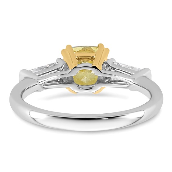 Emma Grace 14K Two-Tone 2 carat Certified Lab Grown Diamond VS+ Cushion Vivid Yellow & VS+ F+ Baguette Complete Ring