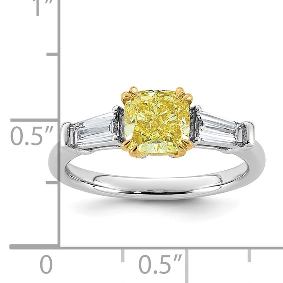 Emma Grace 14K Two-Tone 2 carat Certified Lab Grown Diamond VS+ Cushion Vivid Yellow & VS+ F+ Baguette Complete Ring