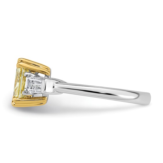 Emma Grace 14K Two-Tone 2 3/4 carat Certified Lab Grown Diamond VS+ Long Cushion Vivid Yellow & VS+ F+ Baguette Complete Ring