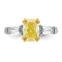 Emma Grace 14K Two-Tone 2.75 Carat Certified Lab Grown Diamond VS+ Long Cushion Vivid Yellow & VS+ F+ Baguette Complete Ring view 4