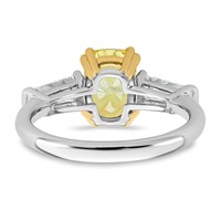 Emma Grace 14K Two-Tone 2.75 Carat Certified Lab Grown Diamond VS+ Long Cushion Vivid Yellow & VS+ F+ Baguette Complete Ring view 5
