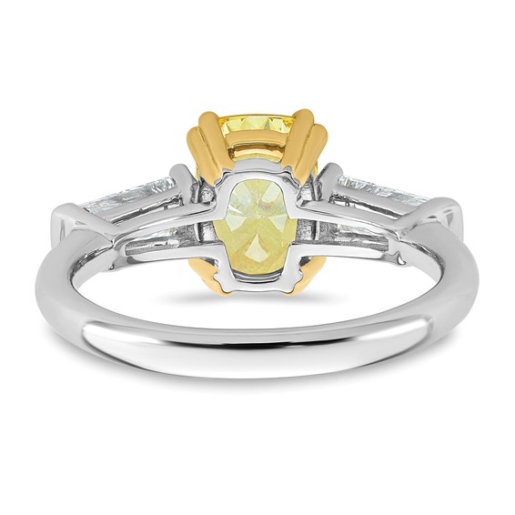 Emma Grace 14K Two-Tone 2 3/4 carat Certified Lab Grown Diamond VS+ Long Cushion Vivid Yellow & VS+ F+ Baguette Complete Ring