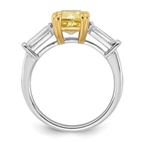 Emma Grace 14K Two-Tone 3 Carat Certified Lab Grown Diamond VS+ Cushion Vivid Yellow & VS+ F+ Baguette Complete Ring view 2