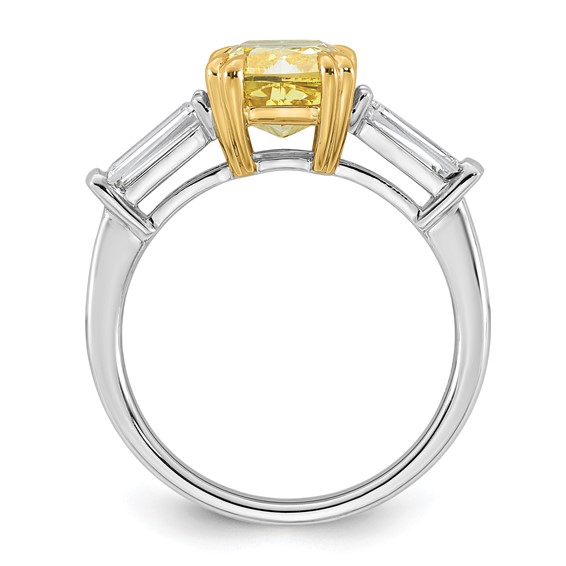 Emma Grace 14K Two-Tone 3 carat Certified Lab Grown Diamond VS+ Cushion Vivid Yellow & VS+ F+ Baguette Complete Ring