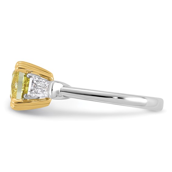 Emma Grace 14K Two-Tone 3 carat Certified Lab Grown Diamond VS+ Cushion Vivid Yellow & VS+ F+ Baguette Complete Ring