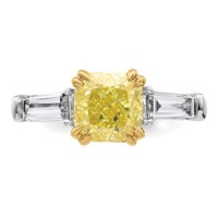 Emma Grace 14K Two-Tone 3 Carat Certified Lab Grown Diamond VS+ Cushion Vivid Yellow & VS+ F+ Baguette Complete Ring view 4