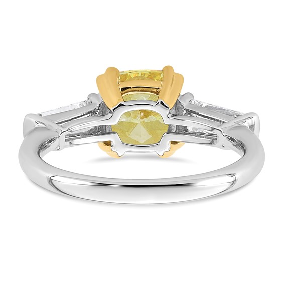 Emma Grace 14K Two-Tone 3 carat Certified Lab Grown Diamond VS+ Cushion Vivid Yellow & VS+ F+ Baguette Complete Ring