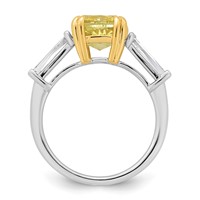 Emma Grace 14K Two-Tone 3.75 Carat Certified Lab Grown Diamond VS+ Cushion Vivid Yellow & VS+ F+ Baguette Complete Ring view 2