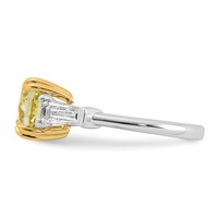 Emma Grace 14K Two-Tone 3.75 Carat Certified Lab Grown Diamond VS+ Cushion Vivid Yellow & VS+ F+ Baguette Complete Ring view 3