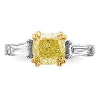 Emma Grace 14K Two-Tone 3.75 Carat Certified Lab Grown Diamond VS+ Cushion Vivid Yellow & VS+ F+ Baguette Complete Ring view 4